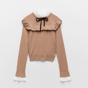 ZARA BEIGE CONTRAST KNIT BOW SWEATER